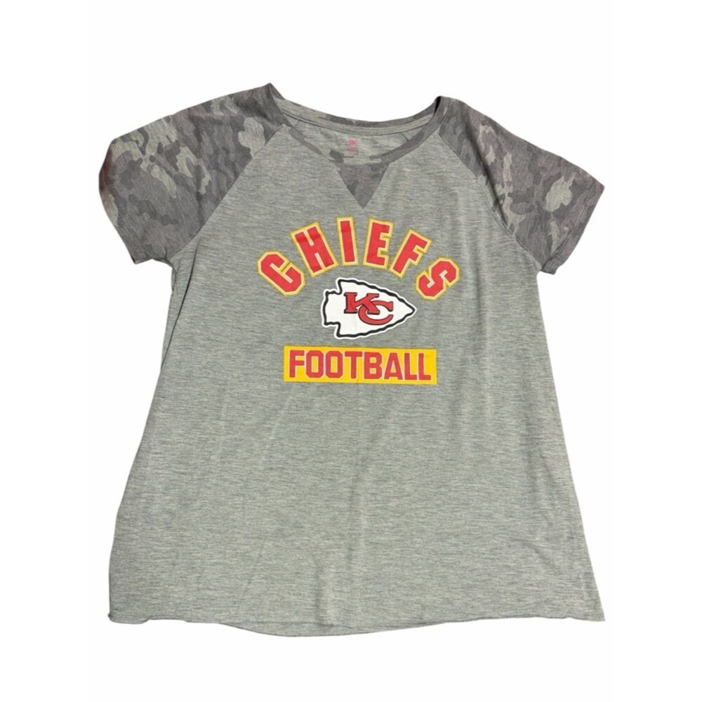 Kansas City Chiefs NFL Gray Camo Raglan Tee Juniors Size 11 Football Graphic Shi